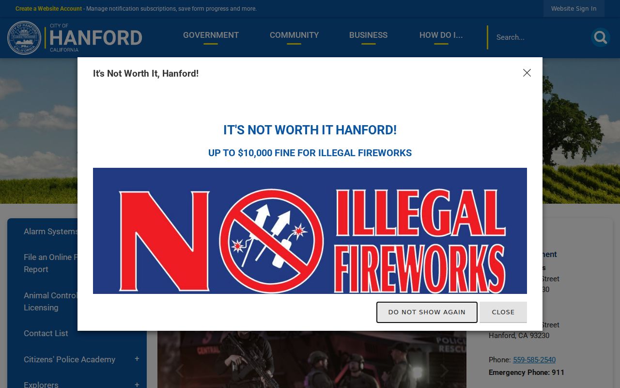 Hanford Police Department records and public information page