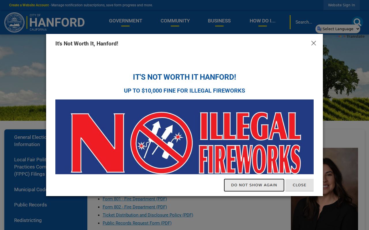Hanford criminal records public request page