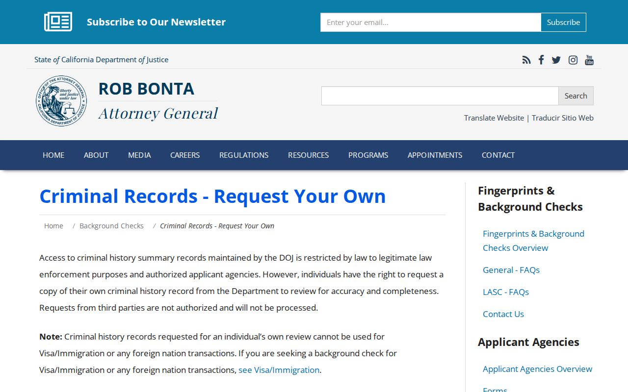 California DOJ instructions for requesting your own criminal record review
